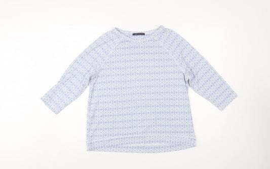 Marks and Spencer Womens Blue Geometric 3/4 Sleeve Blouse UK 14
