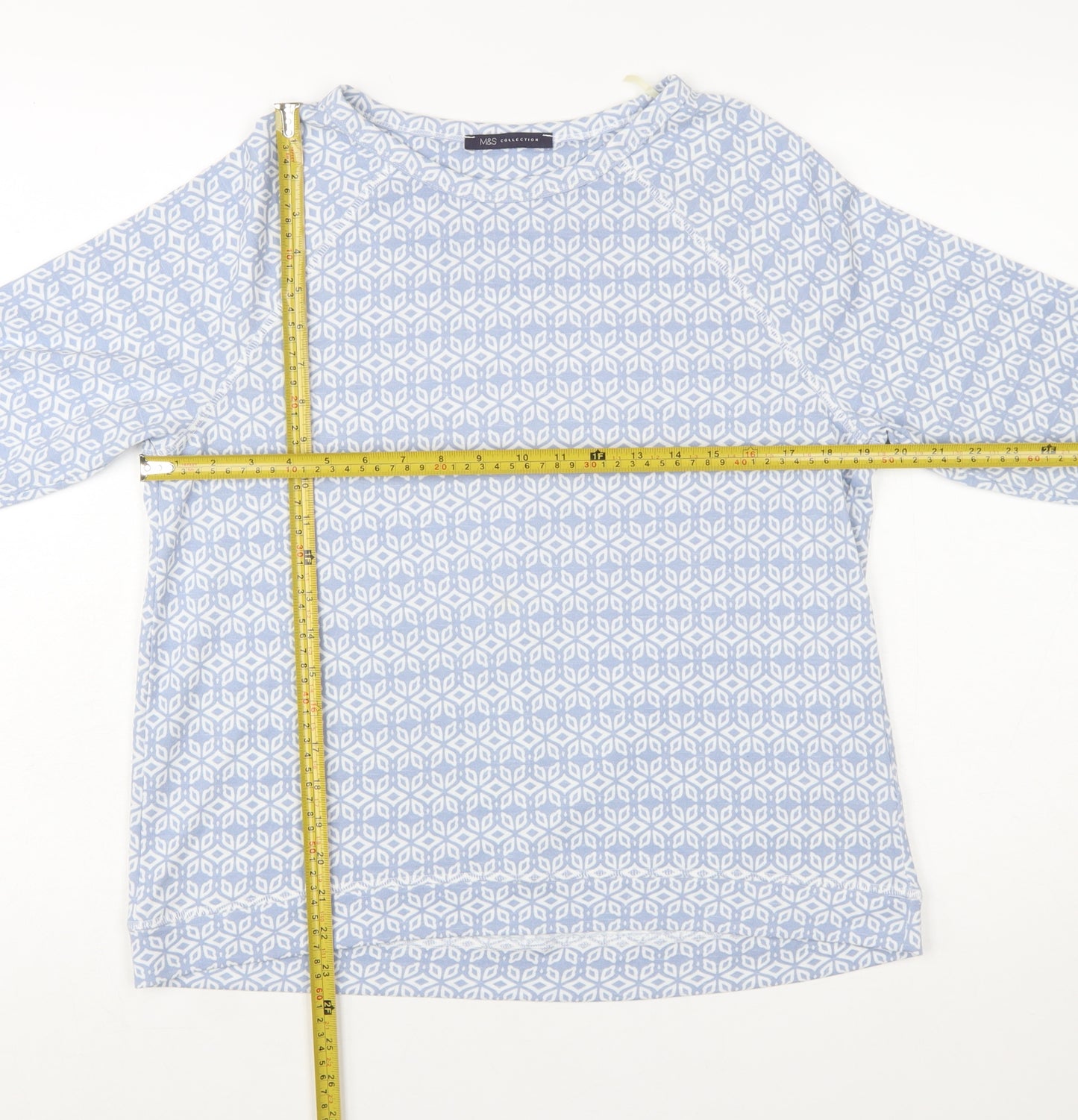 Marks and Spencer Womens Blue Geometric 3/4 Sleeve Blouse UK 14