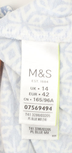 Marks and Spencer Womens Blue Geometric 3/4 Sleeve Blouse UK 14