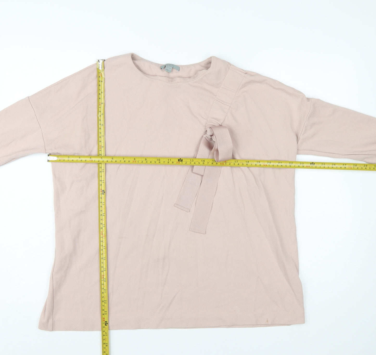 COS Women's Beige Long Sleeve Bow Detail Viscose Blend Blouse Size S