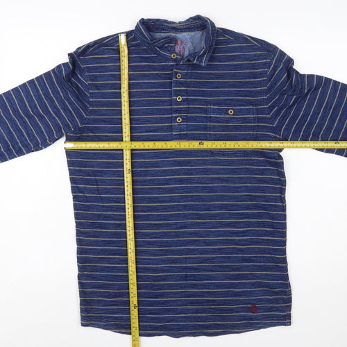White Stuff Men's Blue Striped Long Sleeve Polo Shirt Size S