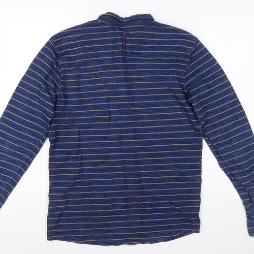 White Stuff Men's Blue Striped Long Sleeve Polo Shirt Size S