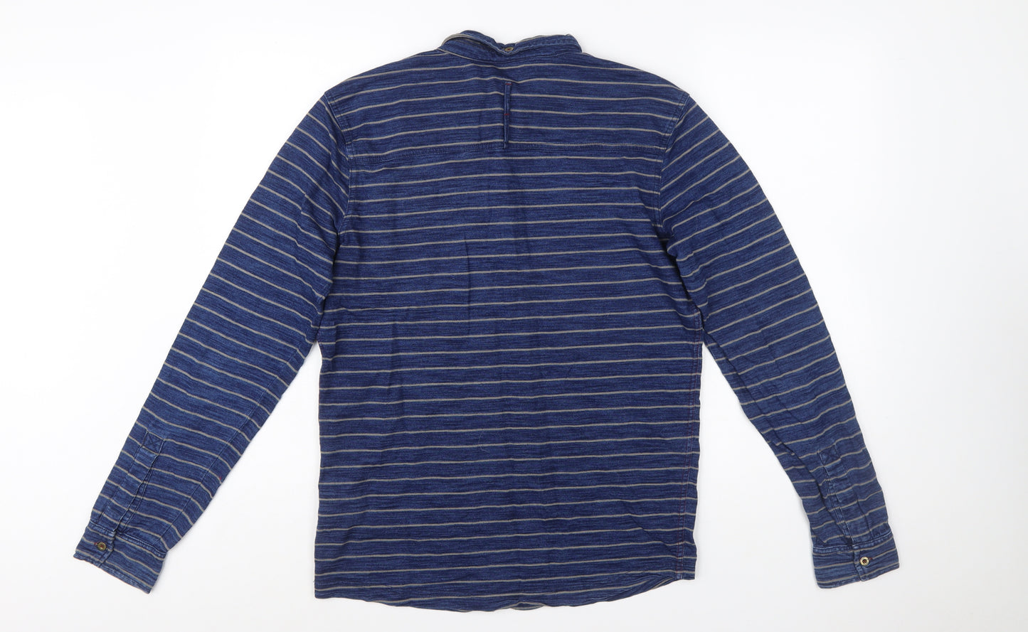 White Stuff Men's Blue Striped Long Sleeve Polo Shirt Size S