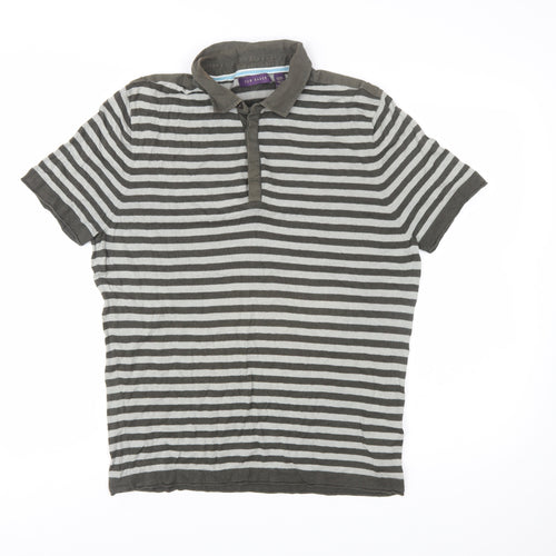 Ted Baker Men's Grey Striped Cotton Polo Shirt Size L
