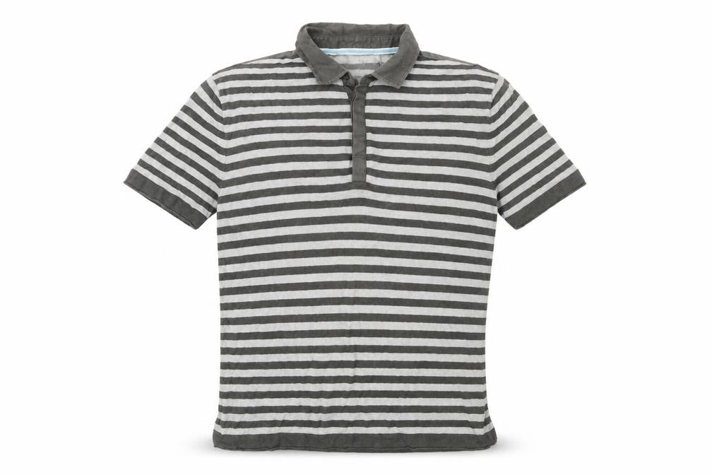 Front view of Ted Baker Men's Grey Striped Cotton Polo Shirt, size L