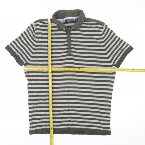 Ted Baker Men's Grey Striped Cotton Polo Shirt Size L