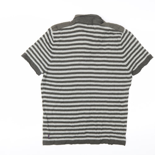 Ted Baker Men's Grey Striped Cotton Polo Shirt Size L