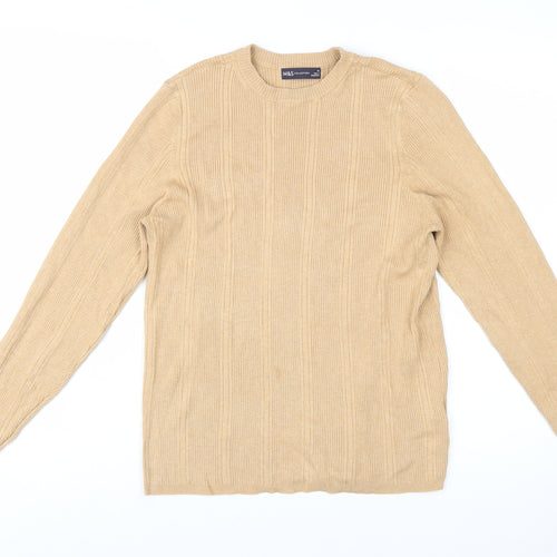 Marks and Spencer Women Beige Ribbed Knit Jumper Size 18