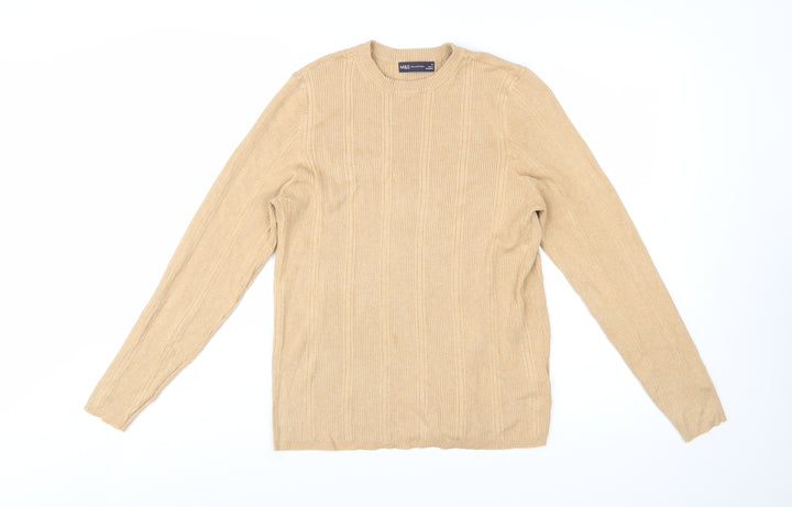 Marks and Spencer Women Beige Ribbed Knit Jumper Size 18