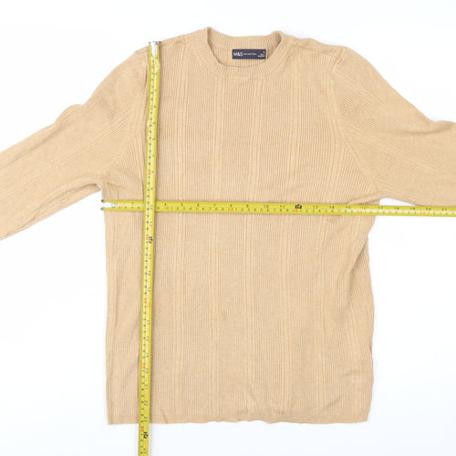 Marks and Spencer Women Beige Ribbed Knit Jumper Size 18