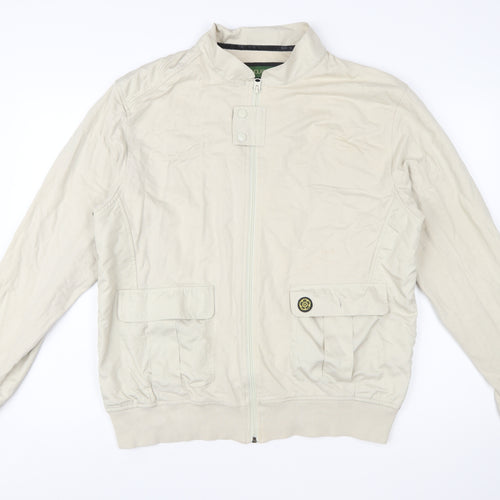 Nicholas Deakins Men’s Beige Cotton Bomber Jacket 2XL Classic Casual