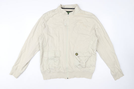 Nicholas Deakins Men’s Beige Cotton Bomber Jacket 2XL Classic Casual
