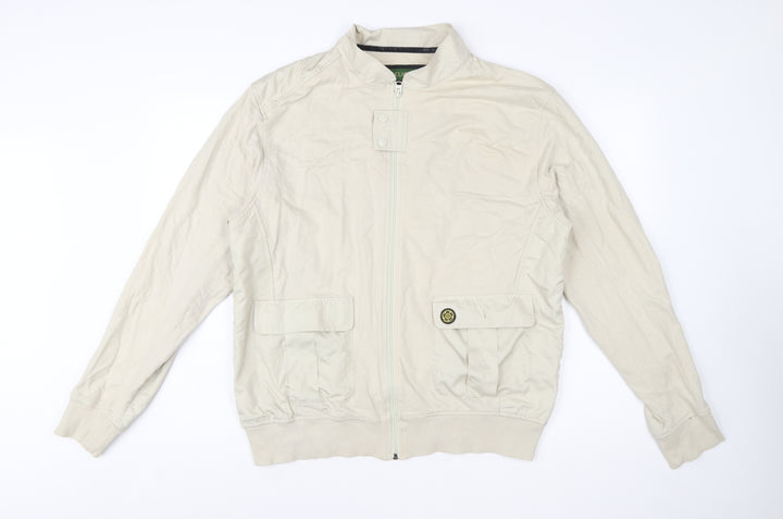 Nicholas Deakins Men’s Beige Cotton Bomber Jacket 2XL Classic Casual