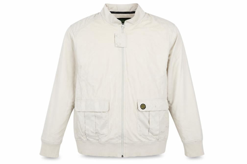 Front view of Nicholas Deakins Men’s Beige Cotton Bomber Jacket 2XL Classic Casual