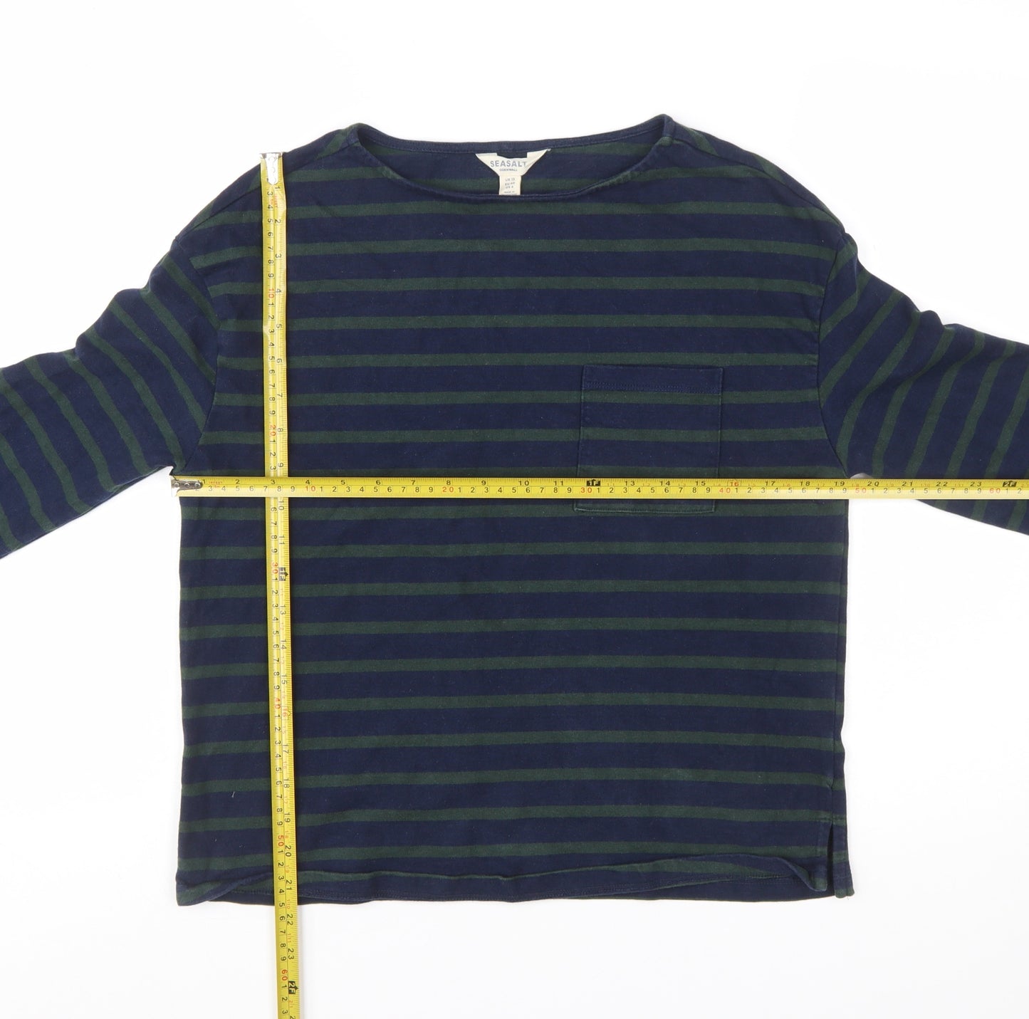 Seasalt Cornwall Men's Blue Stripe Long Sleeve Cotton T-Shirt Size M