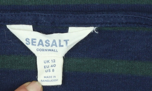 Seasalt Cornwall Men's Blue Stripe Long Sleeve Cotton T-Shirt Size M