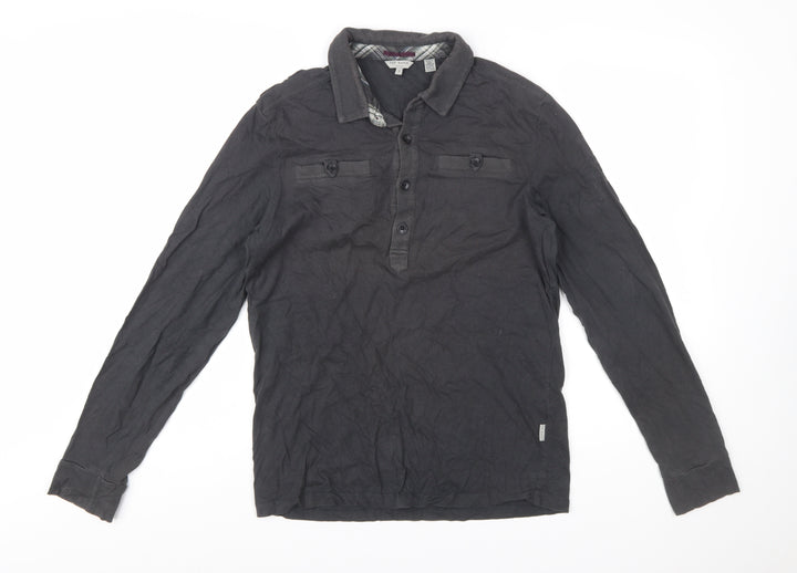 Ted Baker Men's Black Long Sleeve Cotton Polo Shirt Size L