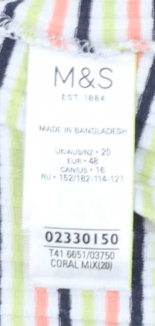 Marks and Spencer Women’s Multicoloured Striped Long Sleeve Cotton Jersey T-Shirt Size 20