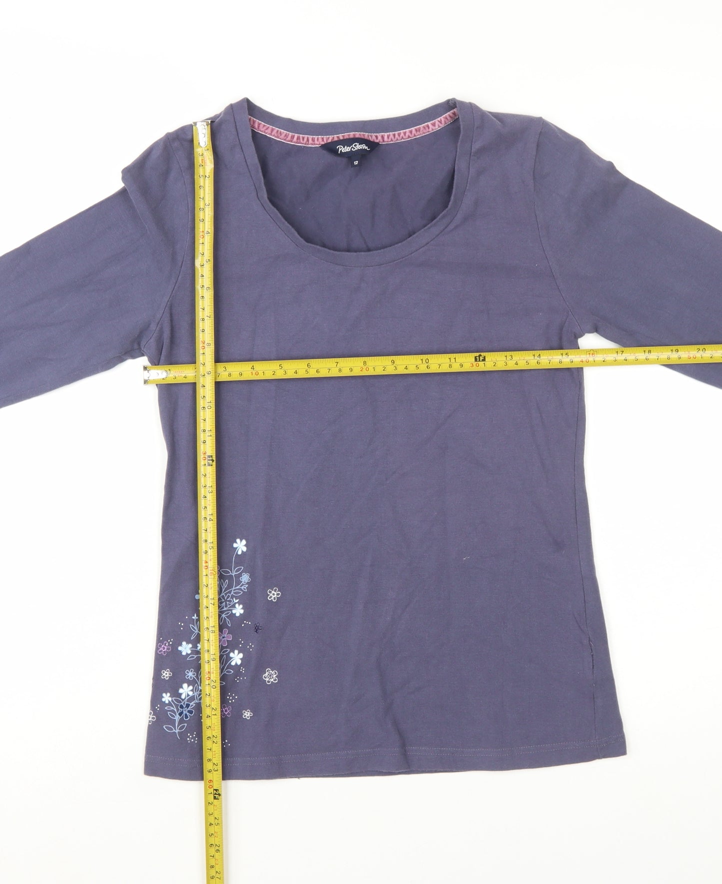 Peter Storm Women's Blue Cotton Long Sleeve Floral T-Shirt Size 12