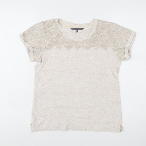 Laura Ashley Women’s Beige Embroidered Cotton T-Shirt UK 8