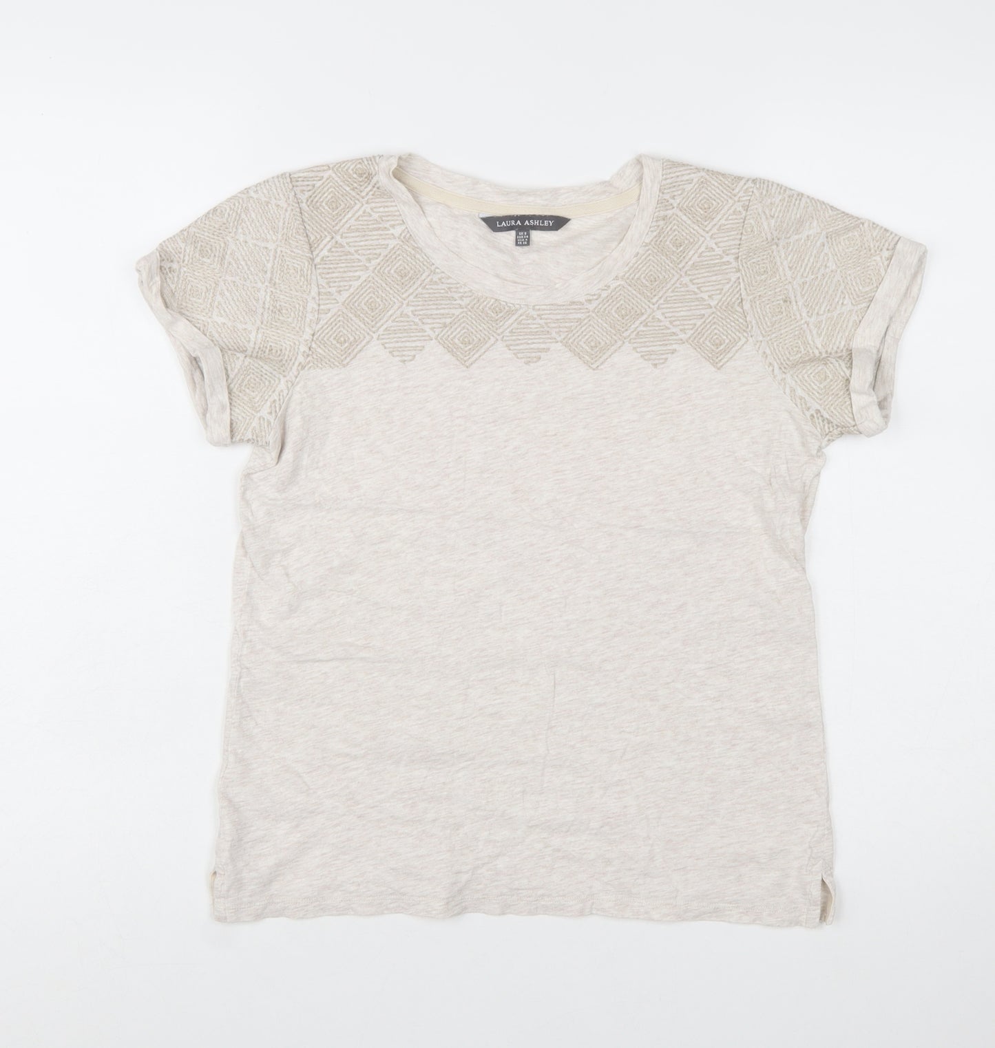 Laura Ashley Women’s Beige Embroidered Cotton T-Shirt UK 8