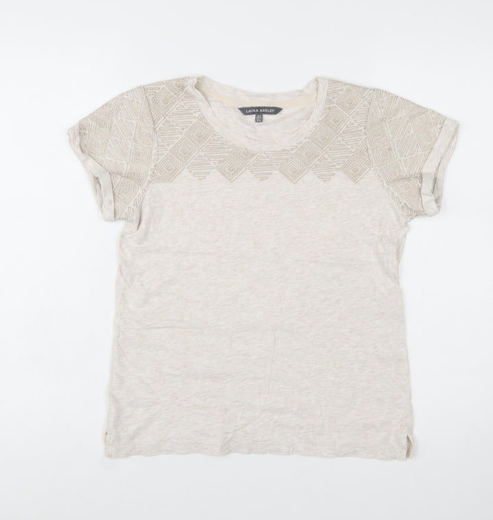 Laura Ashley Women’s Beige Embroidered Cotton T-Shirt UK 8