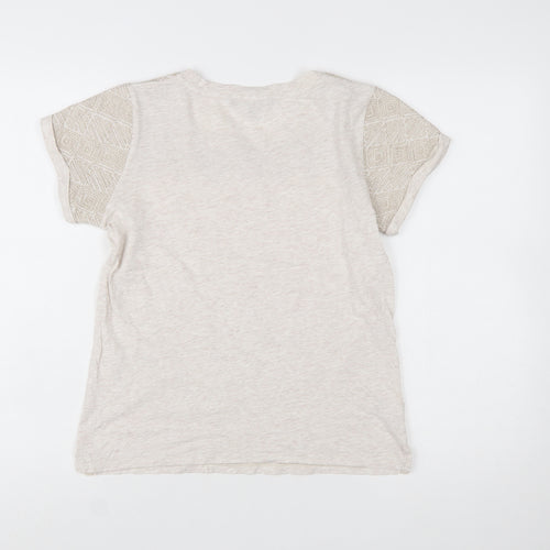 Laura Ashley Women’s Beige Embroidered Cotton T-Shirt UK 8