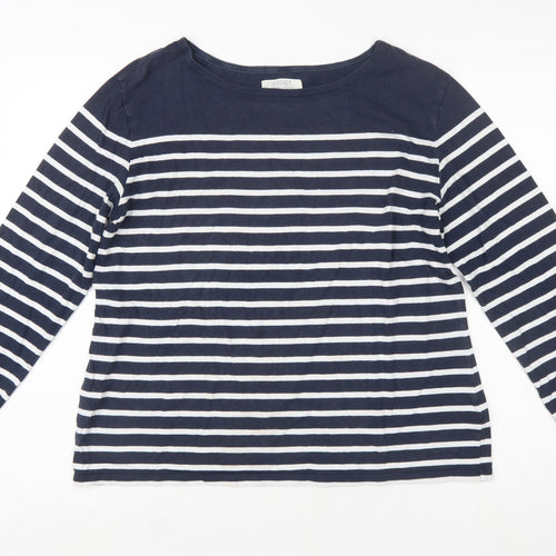 Seasalt Women Blue Striped Boat Neck Organic Cotton Long Sleeve T-Shirt Size 16