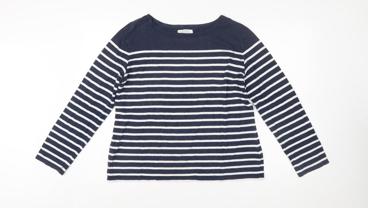 Seasalt Women Blue Striped Boat Neck Organic Cotton Long Sleeve T-Shirt Size 16