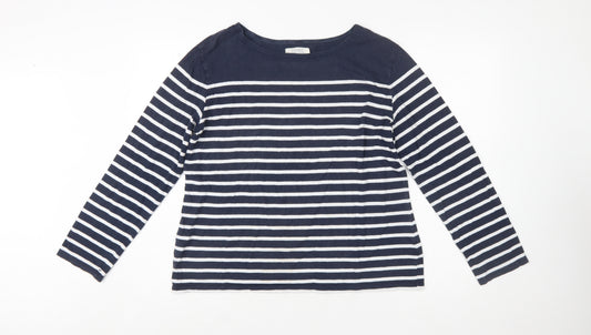Seasalt Women Blue Striped Boat Neck Organic Cotton Long Sleeve T-Shirt Size 16