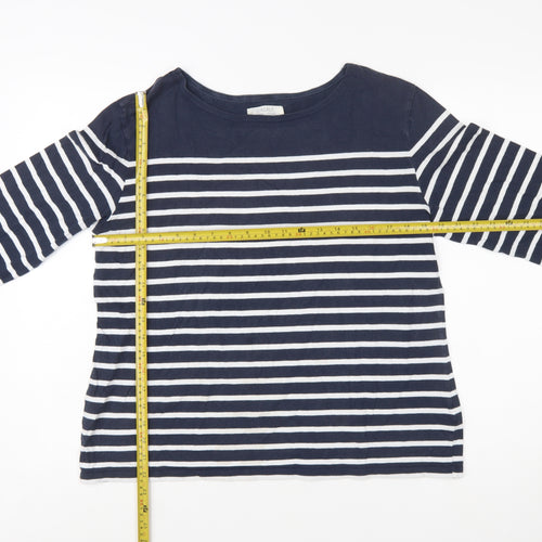 Seasalt Women Blue Striped Boat Neck Organic Cotton Long Sleeve T-Shirt Size 16