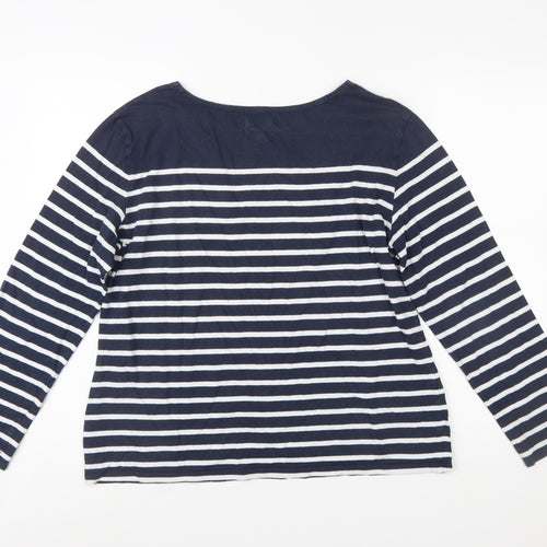 Seasalt Women Blue Striped Boat Neck Organic Cotton Long Sleeve T-Shirt Size 16