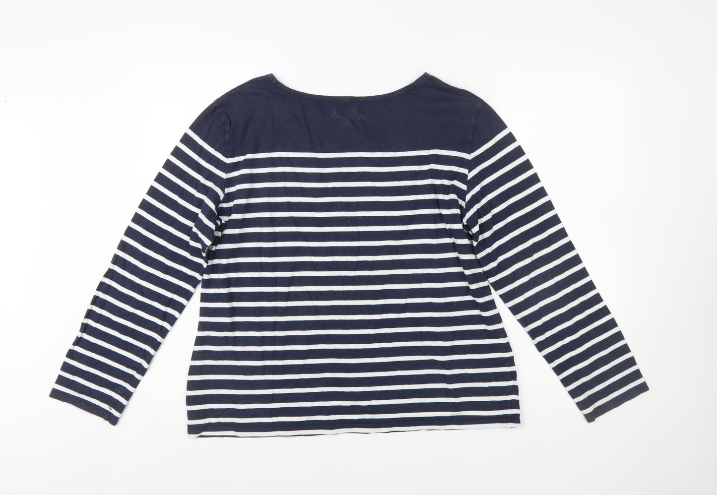 Seasalt Women Blue Striped Boat Neck Organic Cotton Long Sleeve T-Shirt Size 16