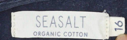 Seasalt Women Blue Striped Boat Neck Organic Cotton Long Sleeve T-Shirt Size 16