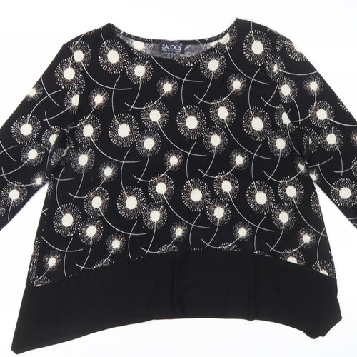 Saloos Women Black Dandelion Print Long Sleeve Tunic Jumper Size 18