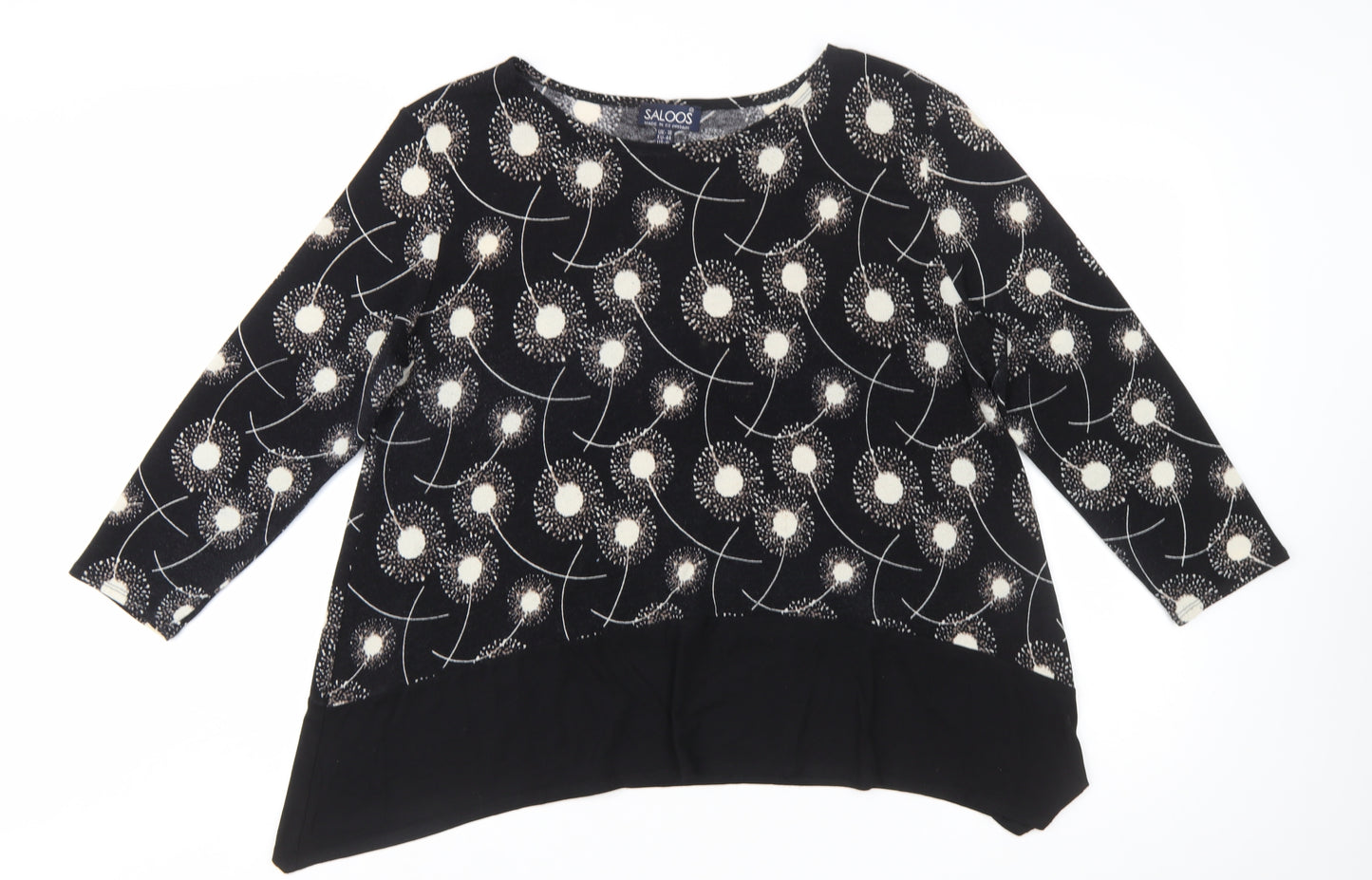 Saloos Women Black Dandelion Print Long Sleeve Tunic Jumper Size 18
