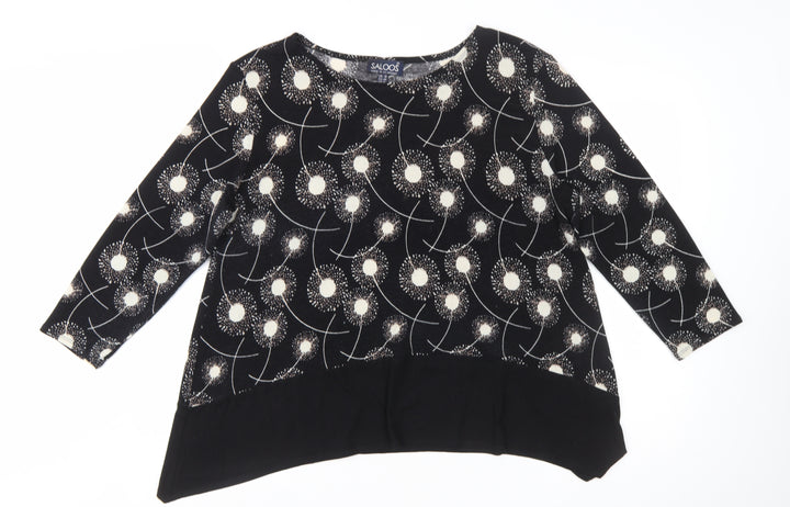 Saloos Women Black Dandelion Print Long Sleeve Tunic Jumper Size 18