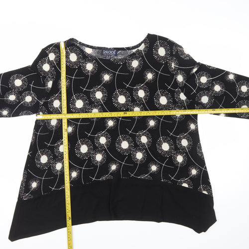 Saloos Women Black Dandelion Print Long Sleeve Tunic Jumper Size 18