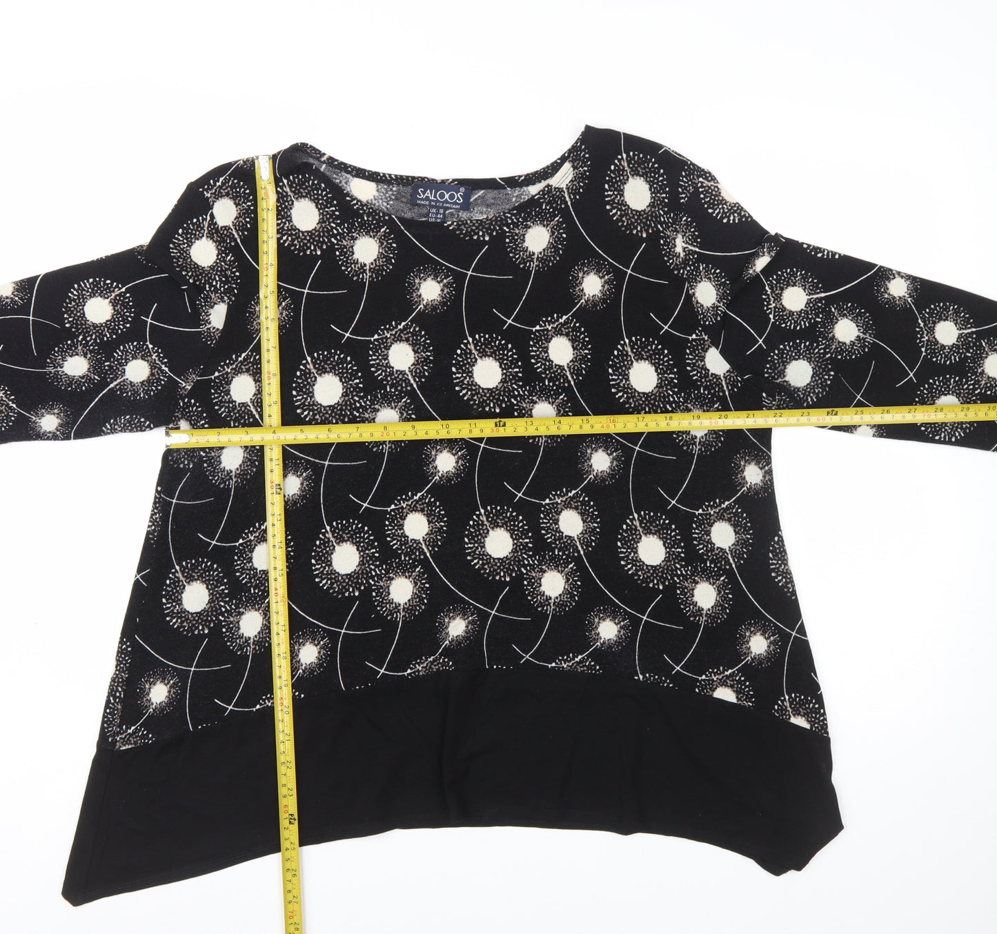 Saloos Women Black Dandelion Print Long Sleeve Tunic Jumper Size 18