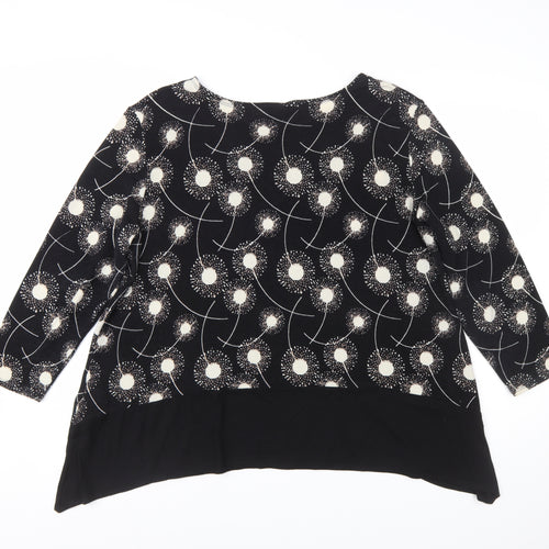 Saloos Women Black Dandelion Print Long Sleeve Tunic Jumper Size 18