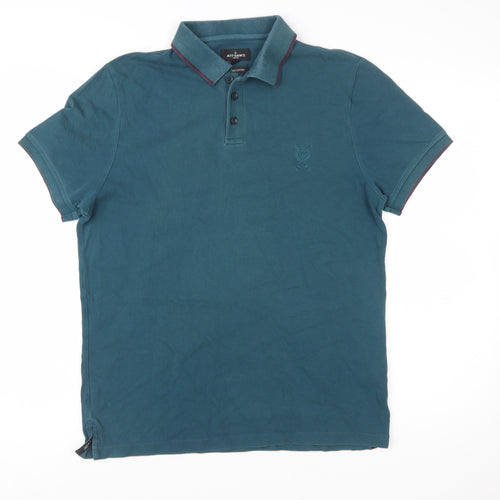 Jeff Banks Men Blue Cotton Polo Shirt Size M Classic Fit