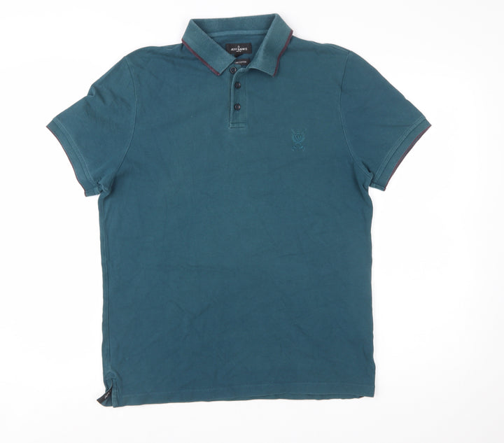 Jeff Banks Men Blue Cotton Polo Shirt Size M Classic Fit