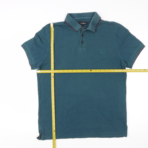 Jeff Banks Men Blue Cotton Polo Shirt Size M Classic Fit