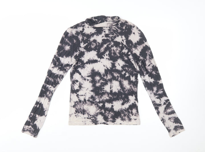 Brave Soul Women's Black Tie Dye Roll Neck Long Sleeve Jersey Top M