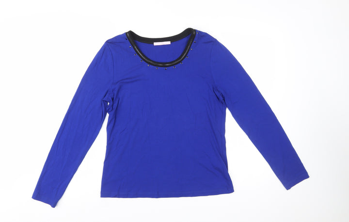 Basler Women's Blue Studded Round Neck Long Sleeve Top Size 12
