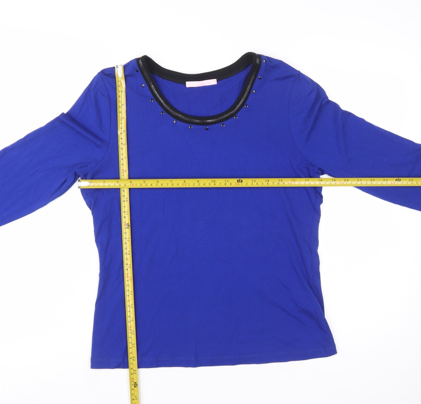 Basler Women's Blue Studded Round Neck Long Sleeve Top Size 12
