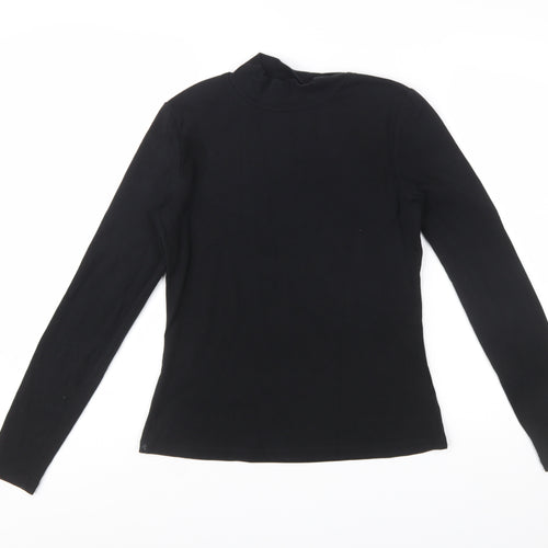 Boden Women Black Mock Neck Long Sleeve Cotton Blend Top UK 12