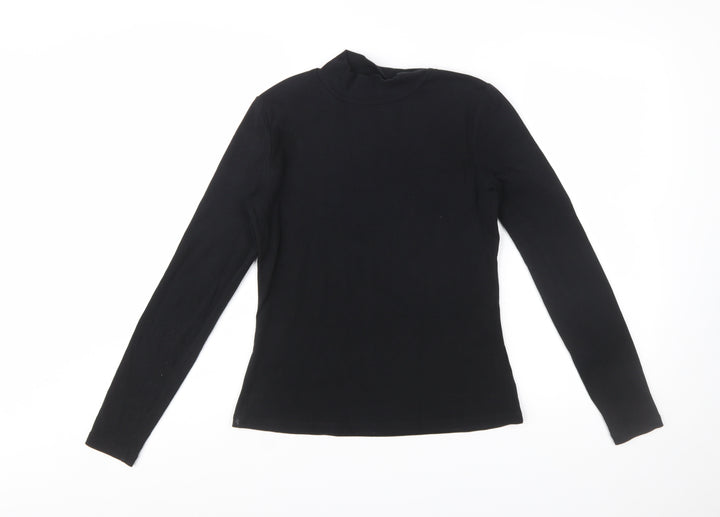 Boden Women Black Mock Neck Long Sleeve Cotton Blend Top UK 12