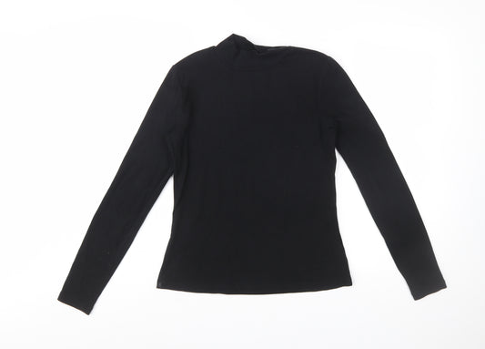 Boden Women Black Mock Neck Long Sleeve Cotton Blend Top UK 12