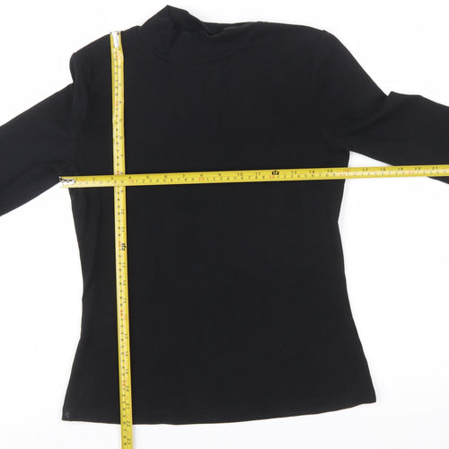 Boden Women Black Mock Neck Long Sleeve Cotton Blend Top UK 12
